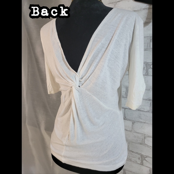 White Linen Blend Open Back Knit Top - Picture 4 of 7